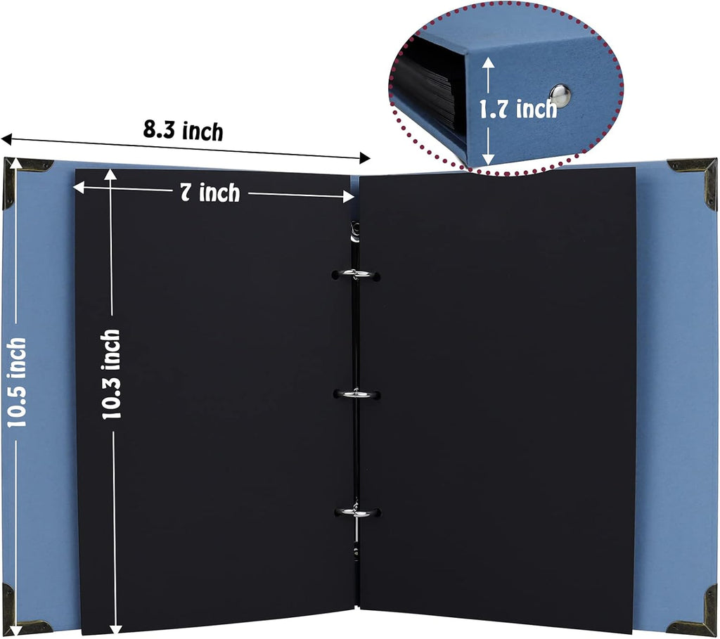 60 Pages Hardcover 8.5x11 Inches 3 Rings Removable Black Paper Scrapbook Photo Album Kit I852