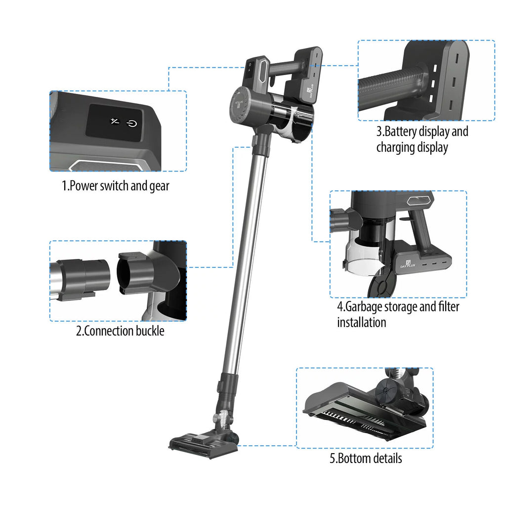 Cordless Stick Vacuum Cleaner with LED Light and 2000mAh Rechargeable Battery W4287