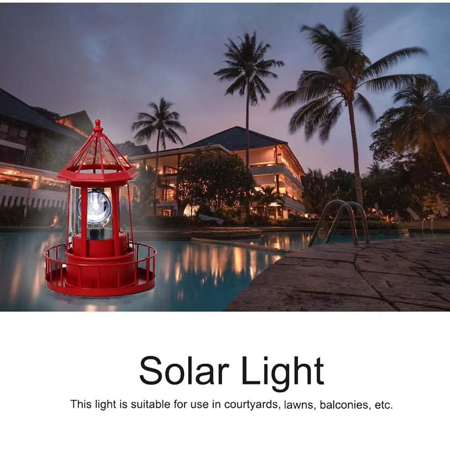Solar Powered Lighthouse 360 Degree Rotating Waterproof Garden Statue Lights F448
