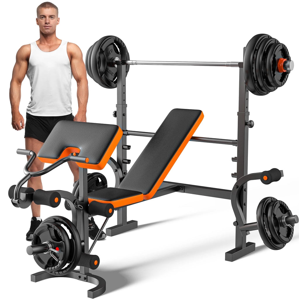 660lb 6-in-1 Adjustable Weight Bench with Barbell Rack and Leg Developer P3109