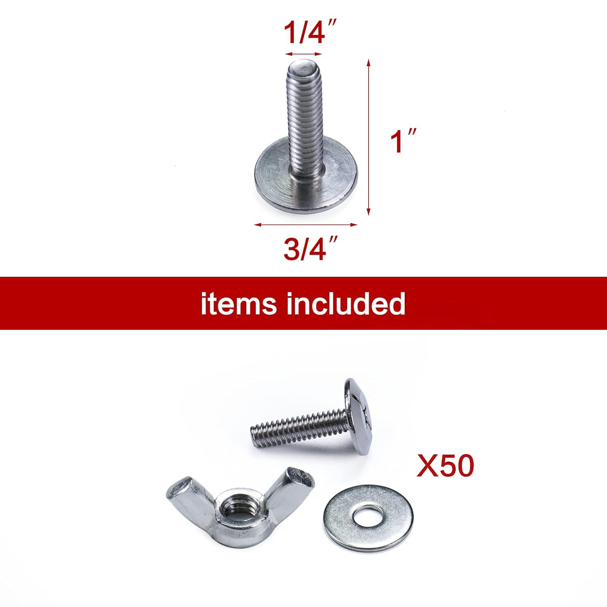 1/4'' X 1? 100Pairs Stainless Steel Bolts, Nuts, and Washers O14620