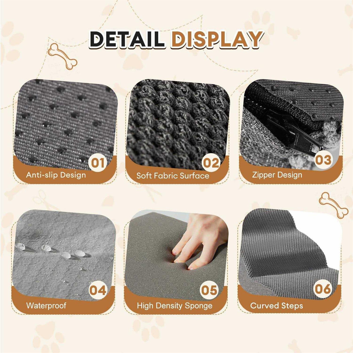Extra Wide Dog Stairs with Non-Slip Waterproof Fabric Cover Y543