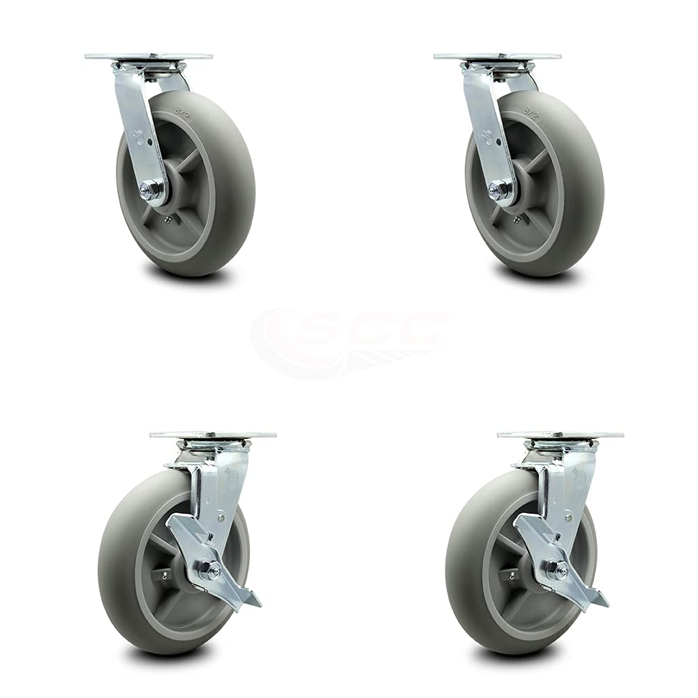 8 Inch Gray Non-Marking Thermoplastic Rubber Swivel Caster with Bolt-On Swivel Lock B582515
