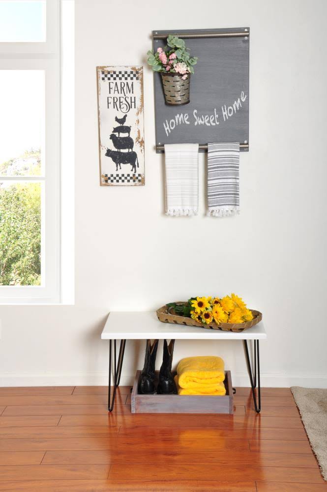 Rustic White Wood Bench I464