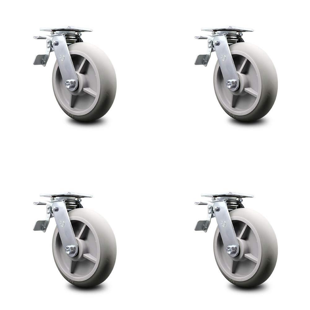 8 Inch Gray Non-Marking Thermoplastic Rubber Swivel Caster with Bolt-On Swivel Lock B582515