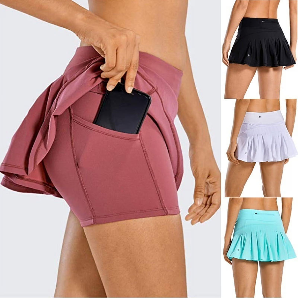 Mid-Waisted Pleated Athletic Skirts with Pocket (2XL) V929