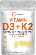 300 Soft-Gels Vitamin D3 5000 IU with K2 100 mcg V25826