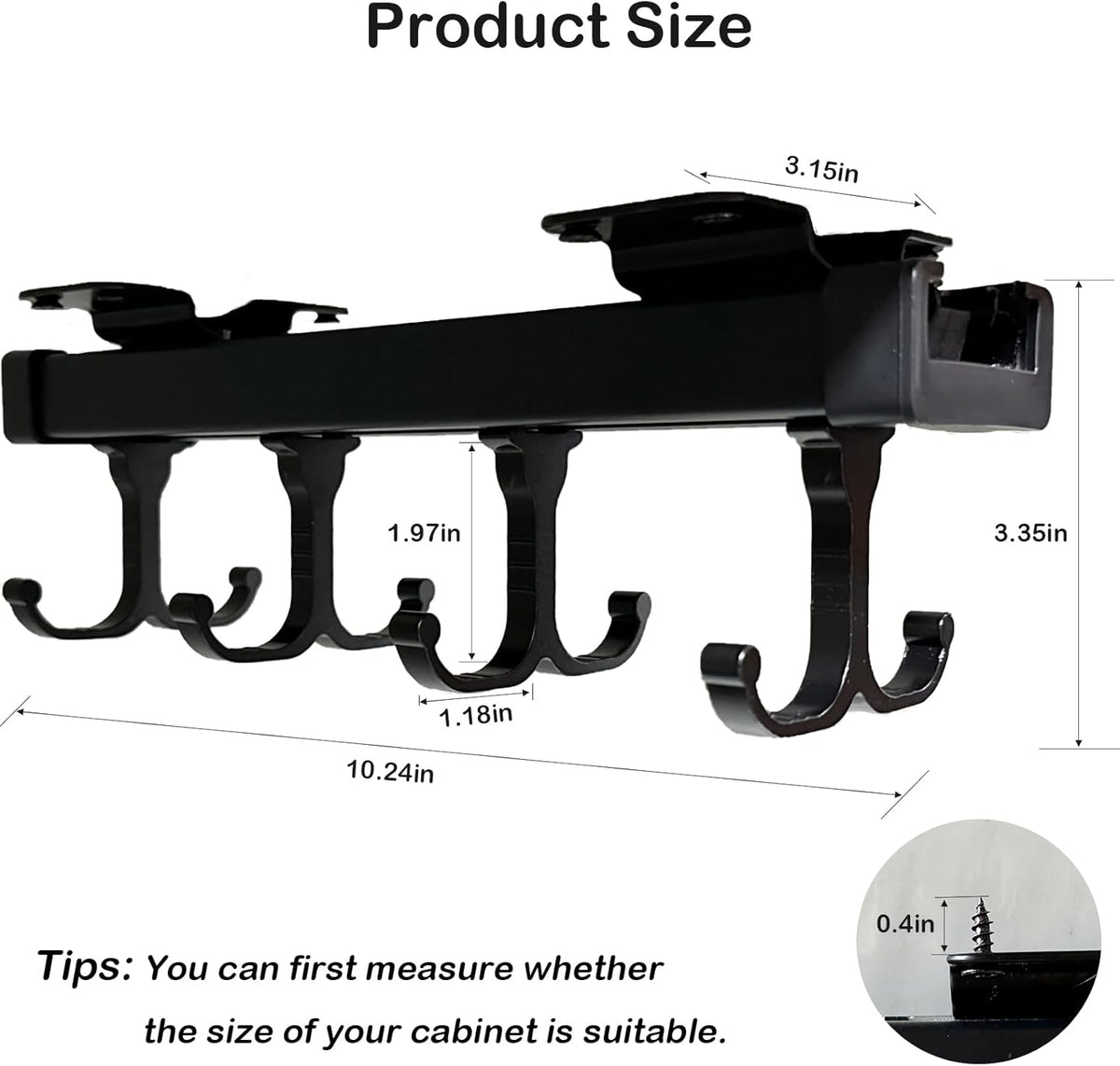 Black Pull Out Mug Holder with 8 Hooks P9816