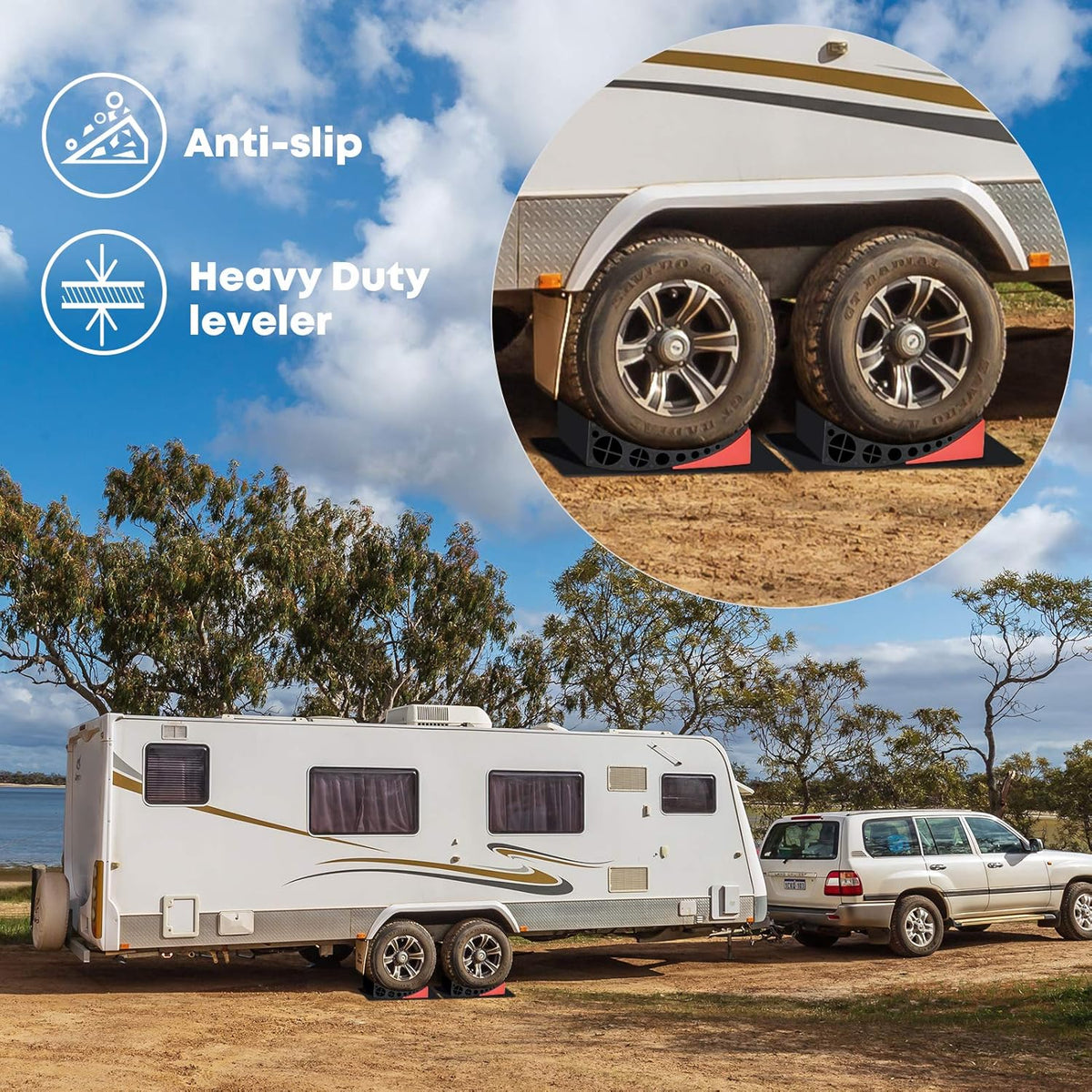 Camper Leveler Kit with Wheel Chocks and Anti-Slip Mats, 2 Packs T3626