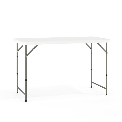 4' White Plastic Folding Table with Adjustable Legs U434103