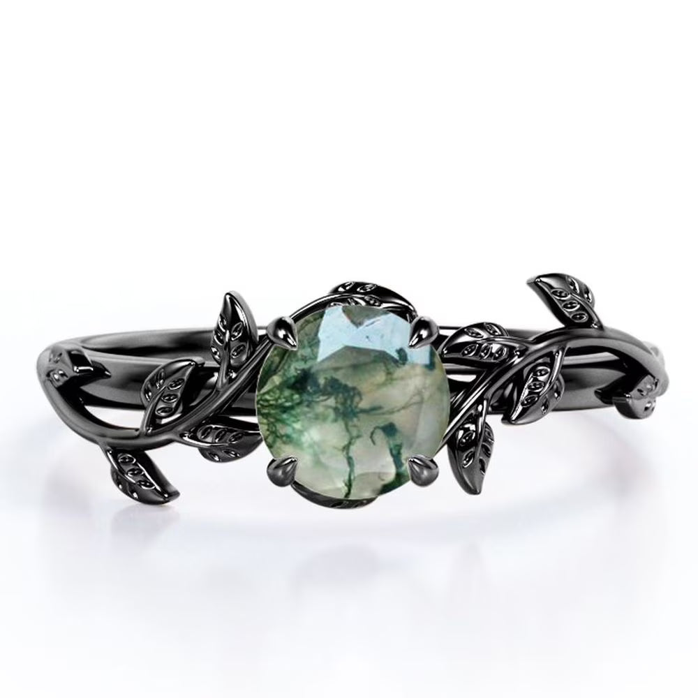 0.50 Carat Round Moss Green Agate Engagement Ring P3492