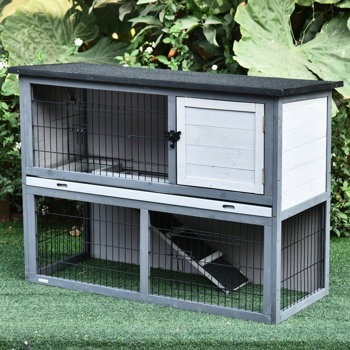 2-Tier Wooden Rabbit Hutch with Cage G568