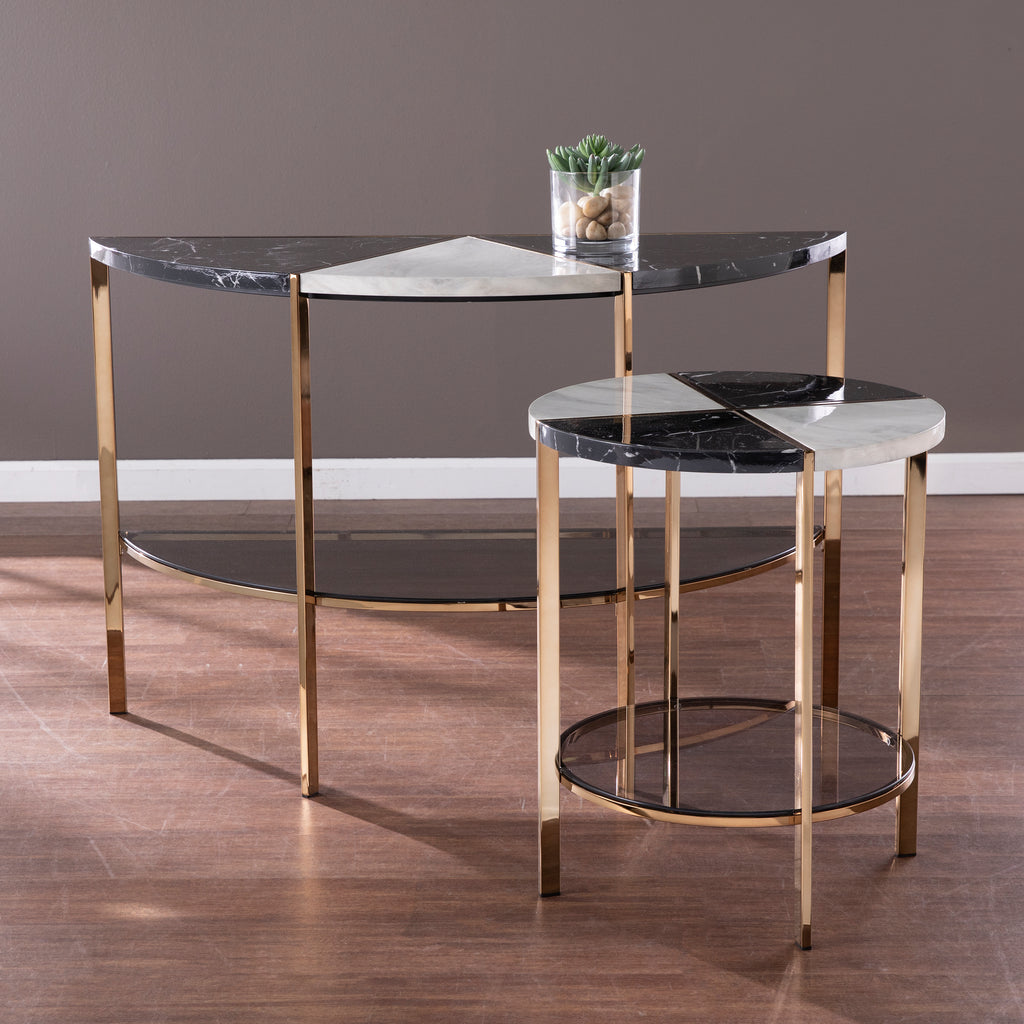 Half Moon Faux Marble Console Table K41532