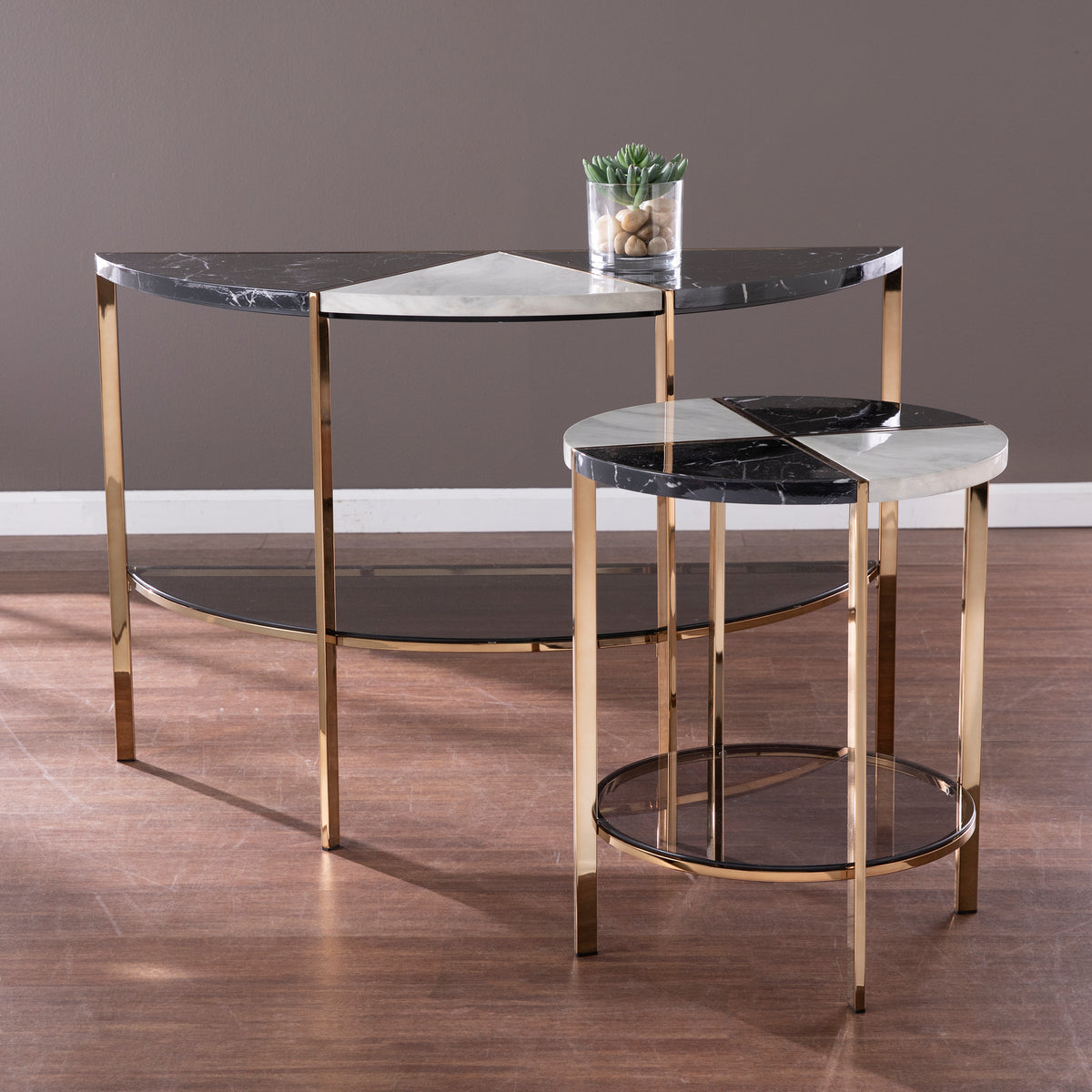 Half Moon Faux Marble Console Table K41532