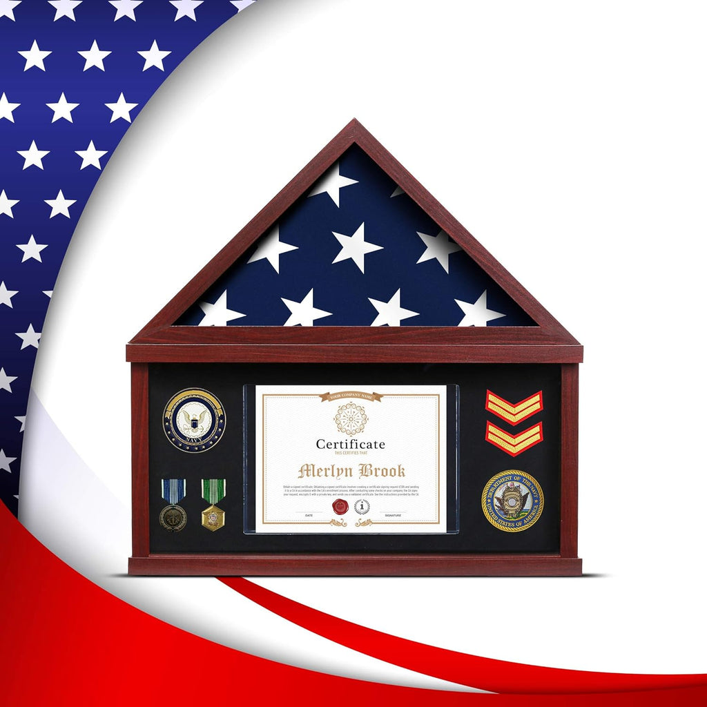 Mahogany Frame Flag Display Case for Burial Flag with Felt Lining C37447
