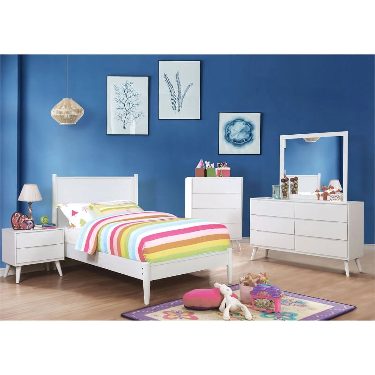 White Solid Wood King Platform Bed T19493