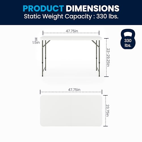 4' White Plastic Folding Table with Adjustable Legs U434103
