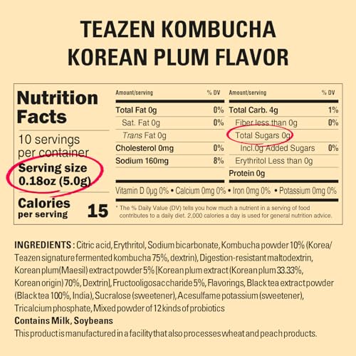 Zero Sugar Sparkling Kombucha Tea Powdered Mix Beverage, 10 Sticks, 1.76oz (Berry) Q4237