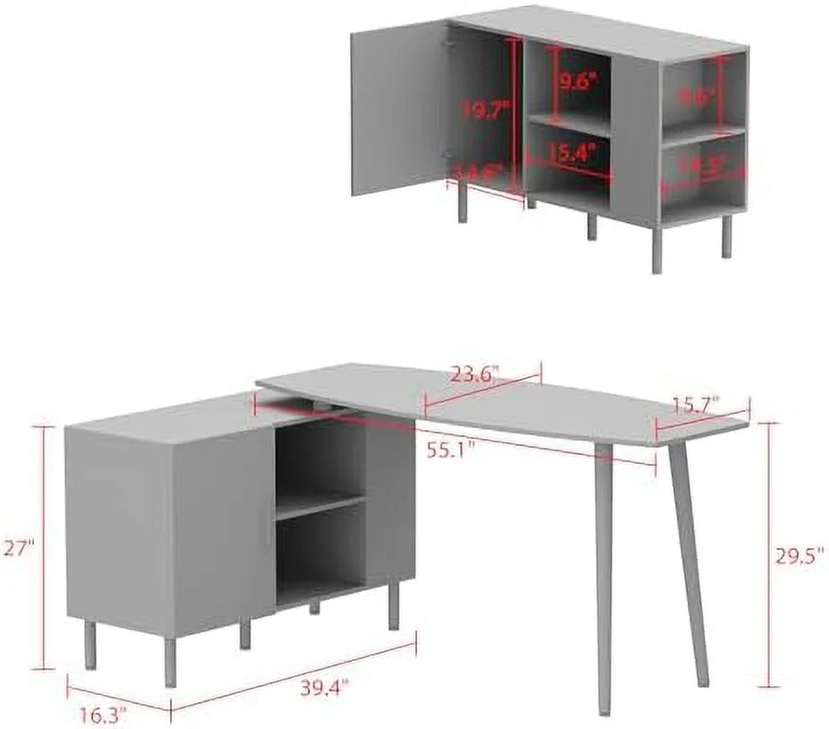 L-Shaped Corner Desk with 4 Open Shelves F5257