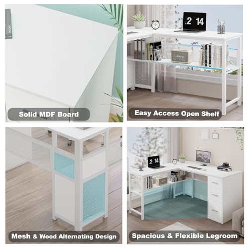 Reversible Gray L Shaped Corner Desk with File Drawers Cabinets, 59 Inch W856