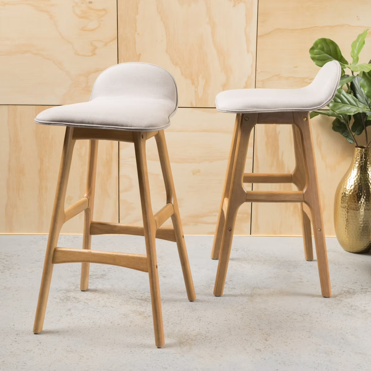 Mid-Century Modern Upholstered Barstools (Set of 2) Y92532