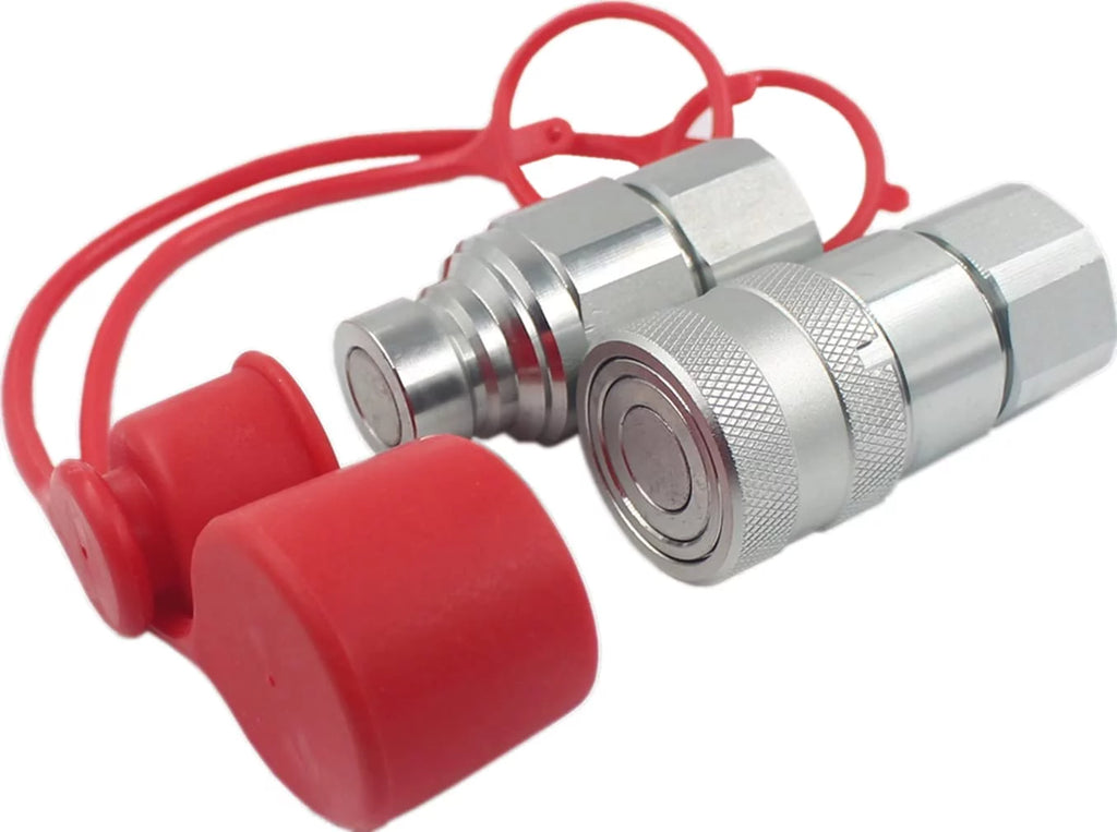 1/2" NPT Flat Face Hydraulic Quick Connect Couplers Set with Dust Caps D53632
