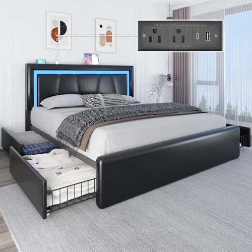 White Full Size Upholstered Platform Bed Frame with 4 Storage Drawers E290505