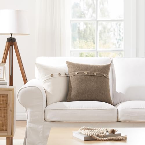 Set of 2 Cool Grey Pillow Covers 18 x 18 Inches with Coconut Buttons F854899