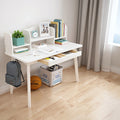 White Wooden Kid's Desk with Drawers and Bookshelf F913