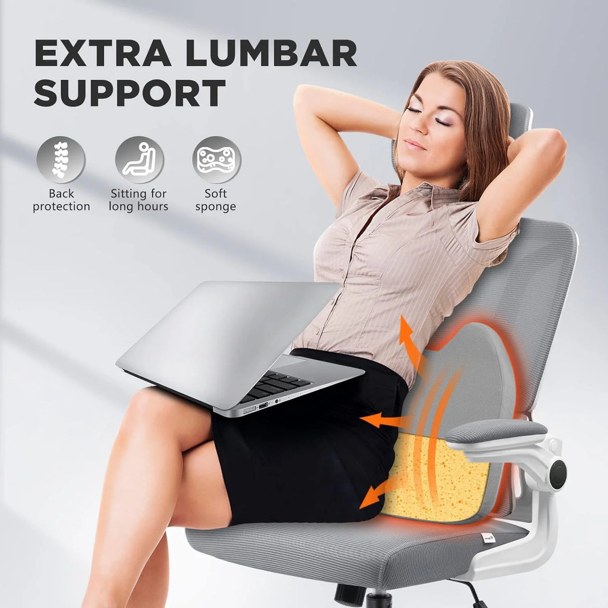 Dark Grey Ergonomic Mesh Office Chair with Lumbar Support Pillow L39322