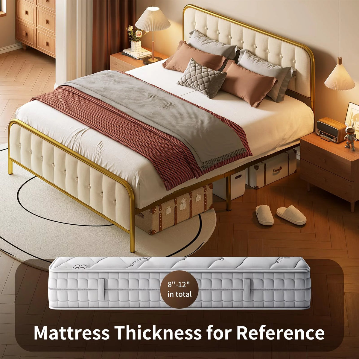 Beige Full Size Bed Frame with Headboard V299651