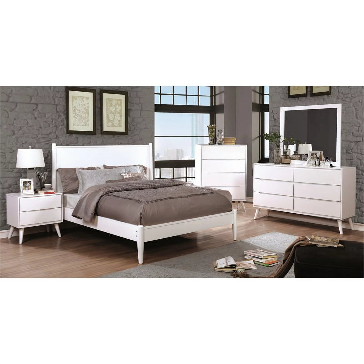 White Solid Wood King Platform Bed T19493