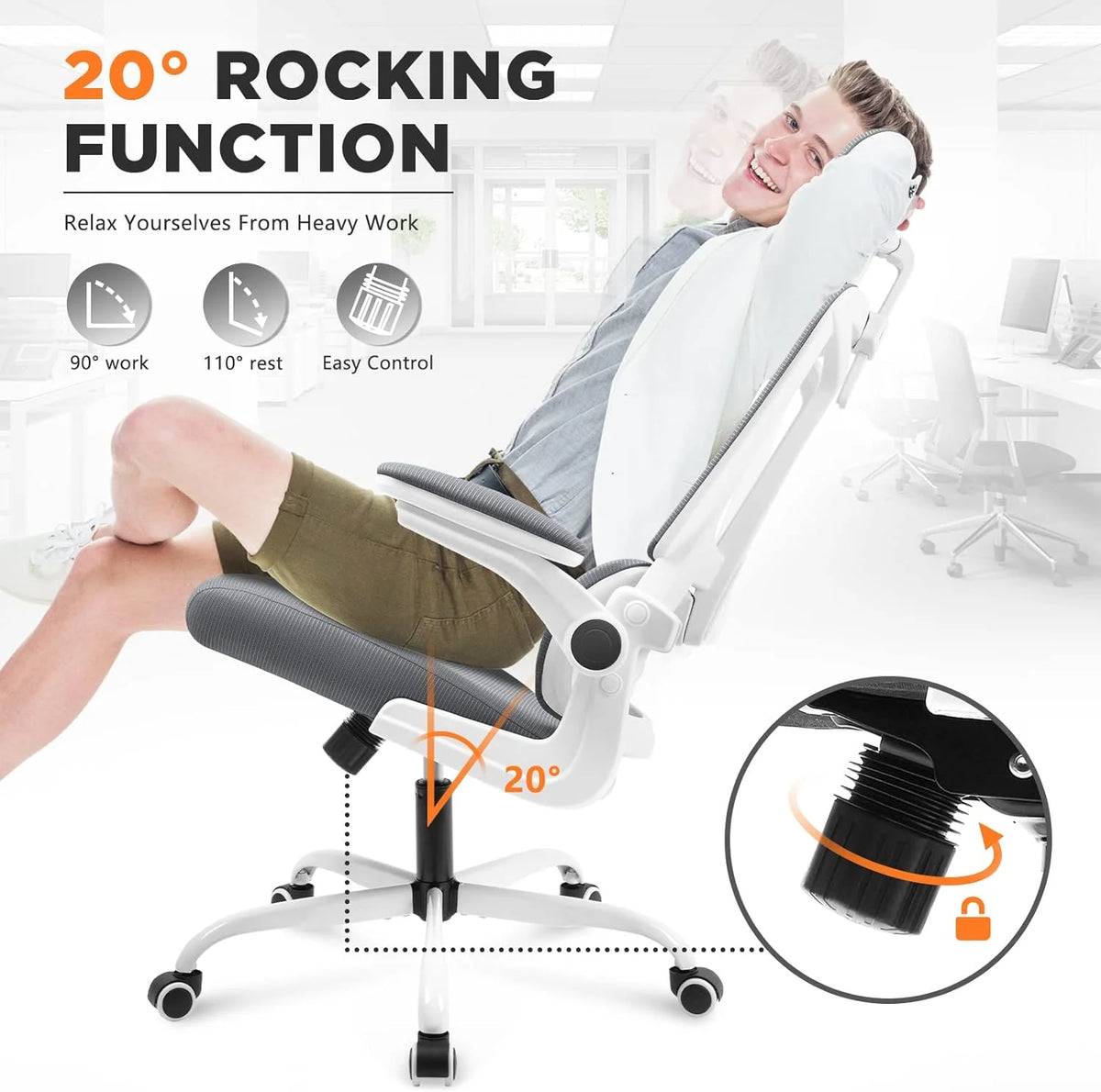 Dark Grey Ergonomic Mesh Office Chair with Lumbar Support Pillow L39322