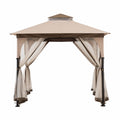 Tan and Brown Steel Frame Outdoor Patio Gazebo with Netting Q979