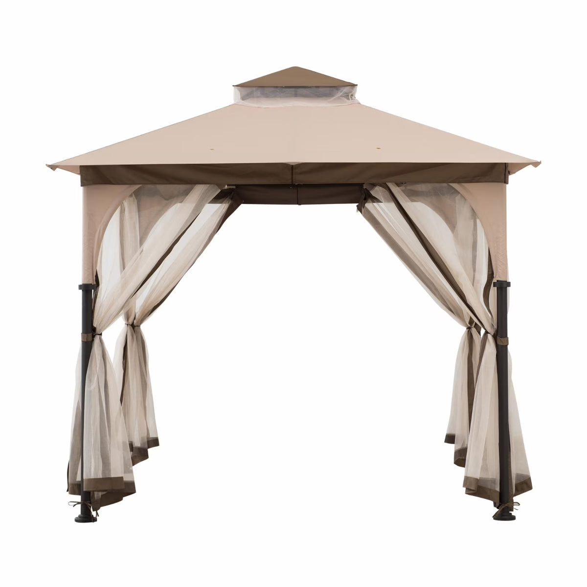 Tan and Brown Steel Frame Outdoor Patio Gazebo with Netting Q979