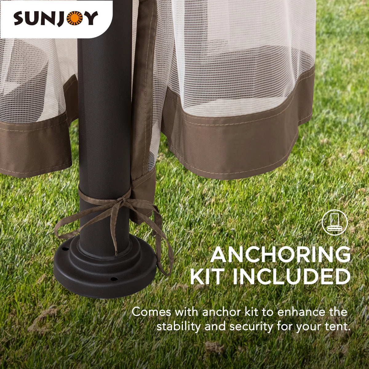Tan and Brown Steel Frame Outdoor Patio Gazebo with Netting Q979