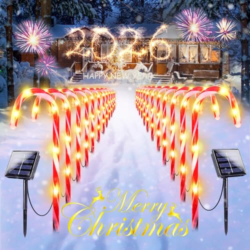 24 Pack Solar Candy Cane Lights Outdoor Waterproof with 8 Modes H901676