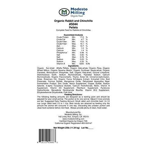Organic Rabbit & Chinchilla Pellets 25 lbs N9115