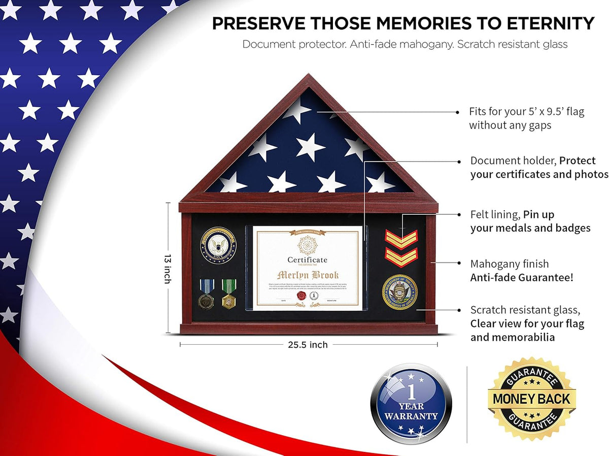 Mahogany Frame Flag Display Case for Burial Flag with Felt Lining C37447