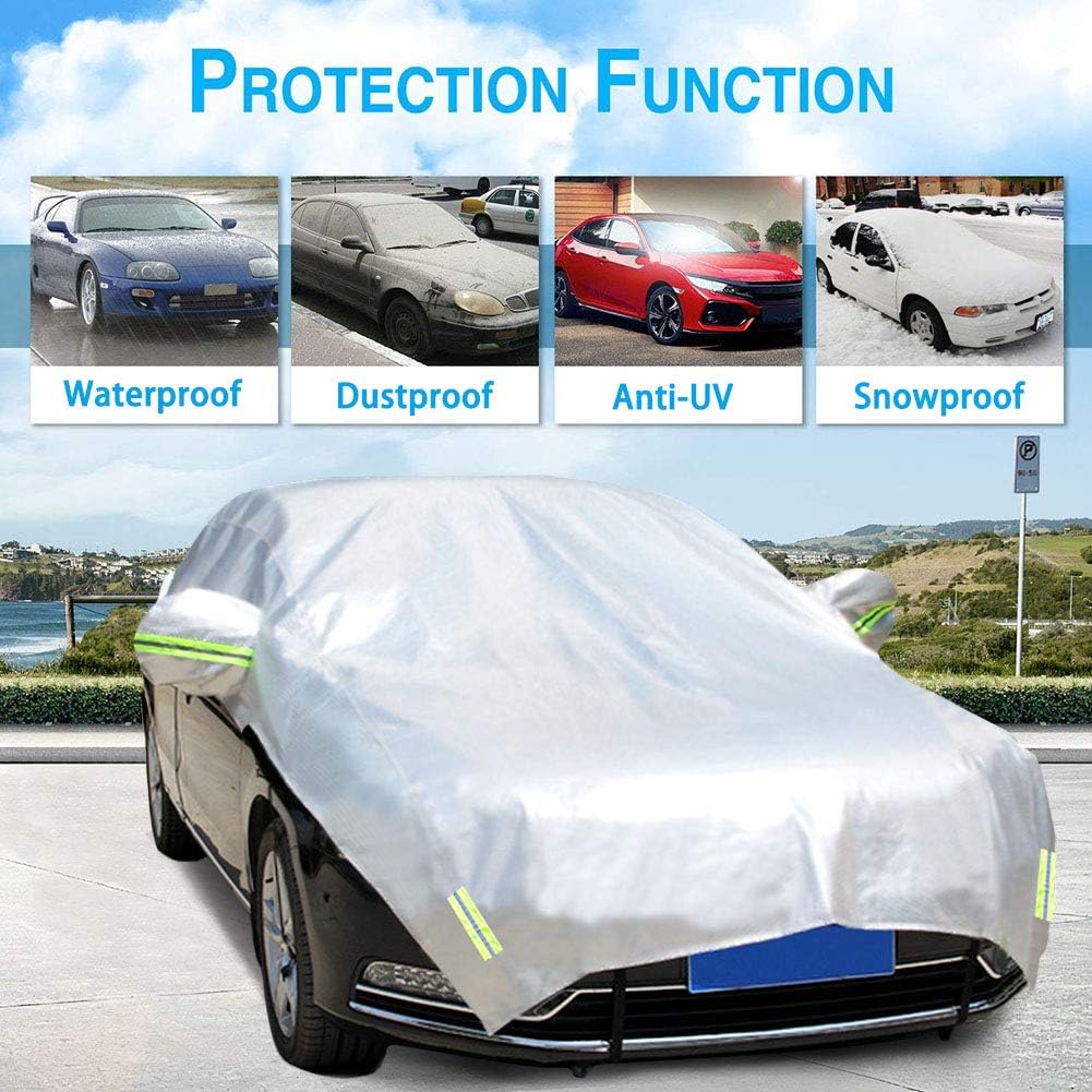 Half Car Cover with Cotton Waterproof Dustproof UV Resistant Snowproof Universal Fit Sedan Length 176'' to 194'' Z513