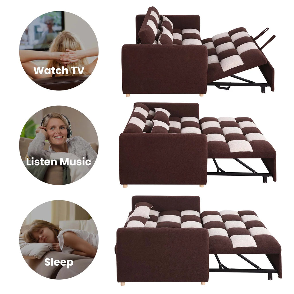 3 in 1 Pull Sleeper Sofa Bed Convertible Futon Couch with 2 Pillows Z636