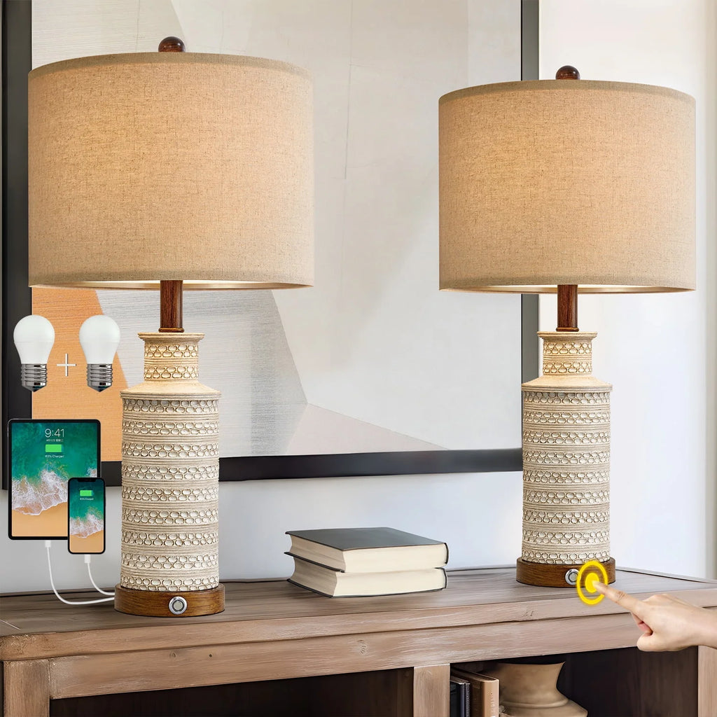 3 Way Dimmable Table Lamp Set of 2 with USB Ports G739522