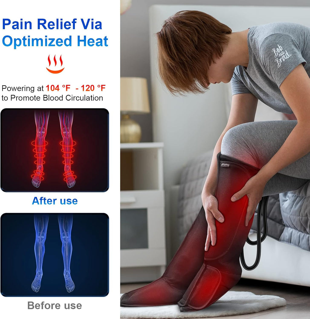 Air Compression Leg Massager with Heat, Adjustable Foot Calf Massage with Handheld Controller, 4 Modes 4 Intensities 2 Heat F73078