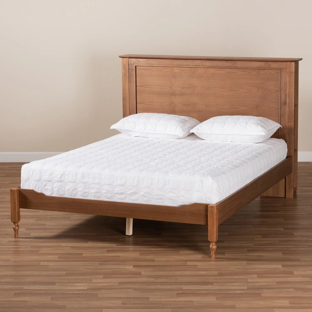 Ash Walnut Brown Wood King Size Platform Storage Bed with Built-In Shelves V4163