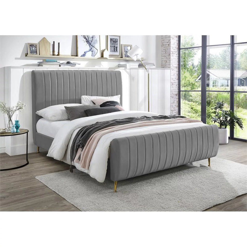 Gray Velvet Queen Bed E9829