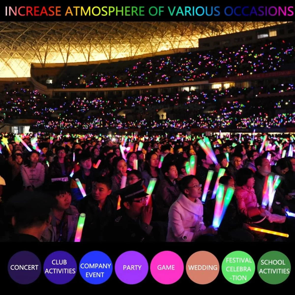 100 PCS LED Light up Foam Sticks 18 inch Glow Stick U24760