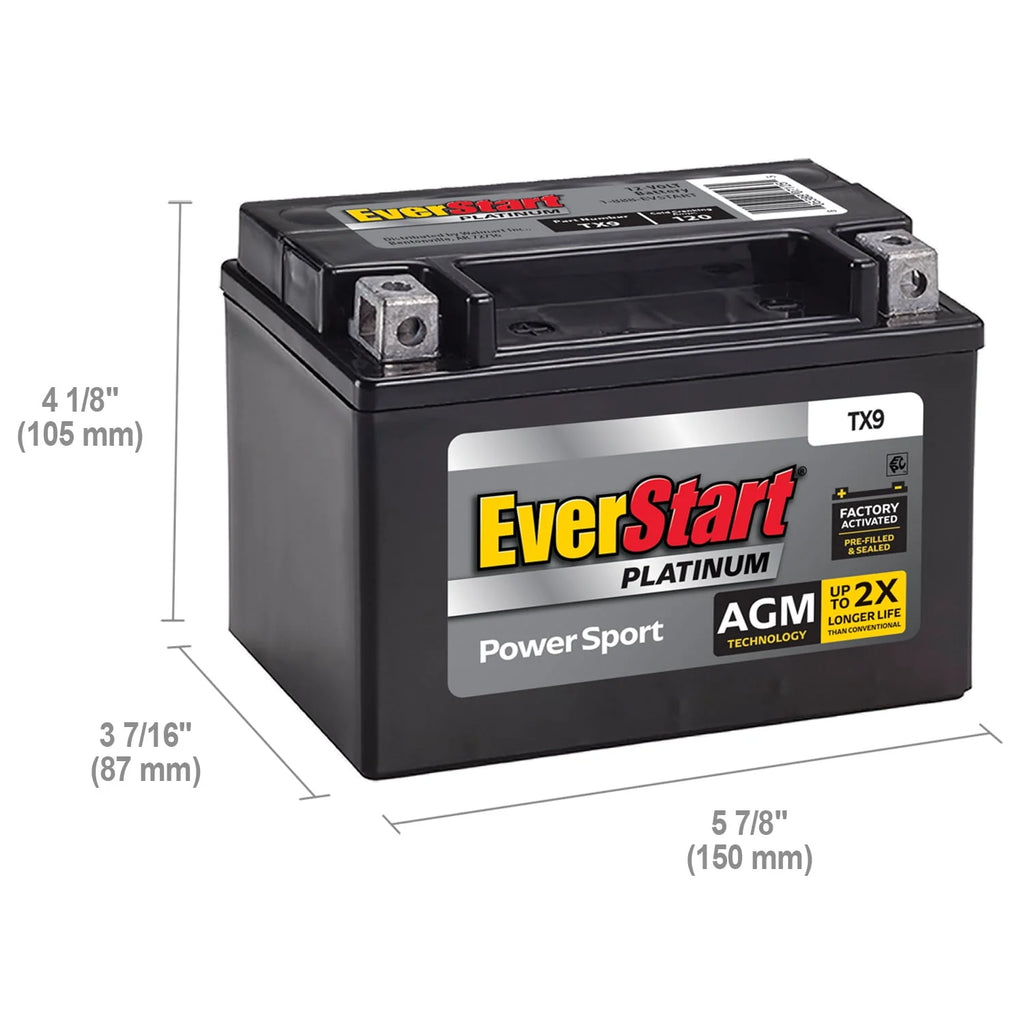 AGM Power Sport Battery Group Size TX9 12 Volt 120 CCA E904606