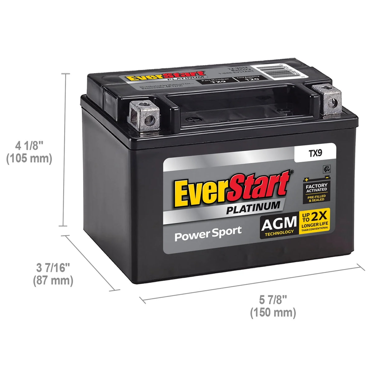 AGM Power Sport Battery Group Size TX9 12 Volt 120 CCA E904606