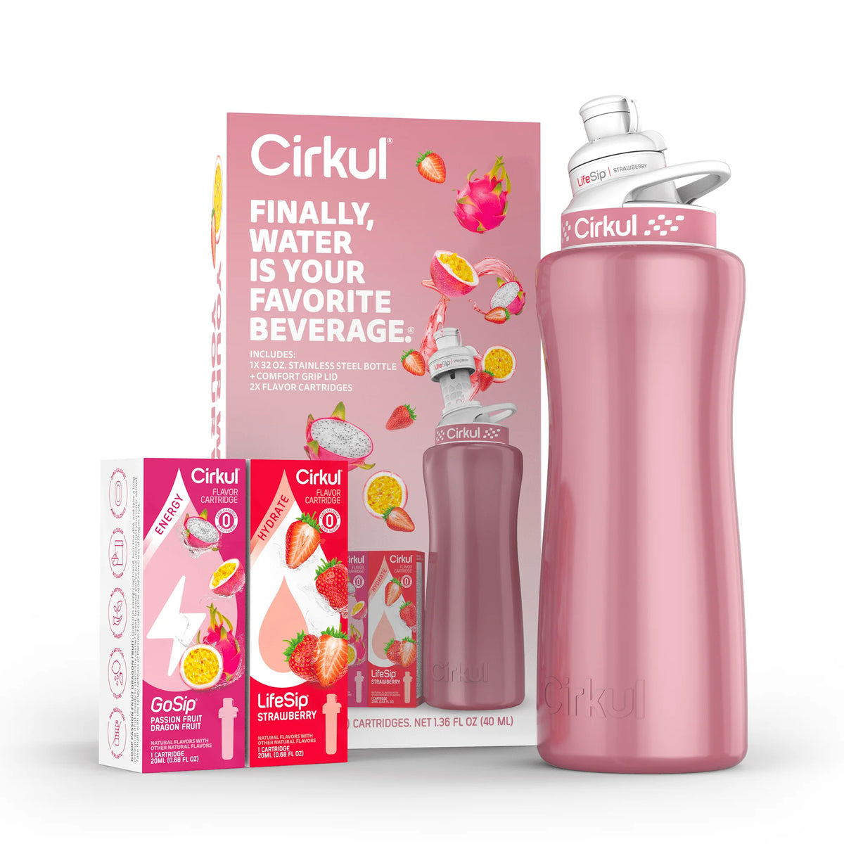 32oz Rose Gold Stainless Steel Water Bottle Starter Kit with Lid and 2 Flavor Cartridges T331658