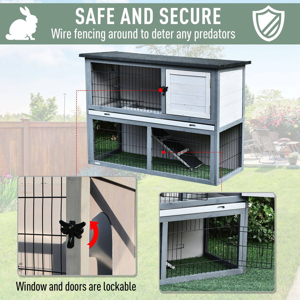 2-Tier Wooden Rabbit Hutch with Cage G568